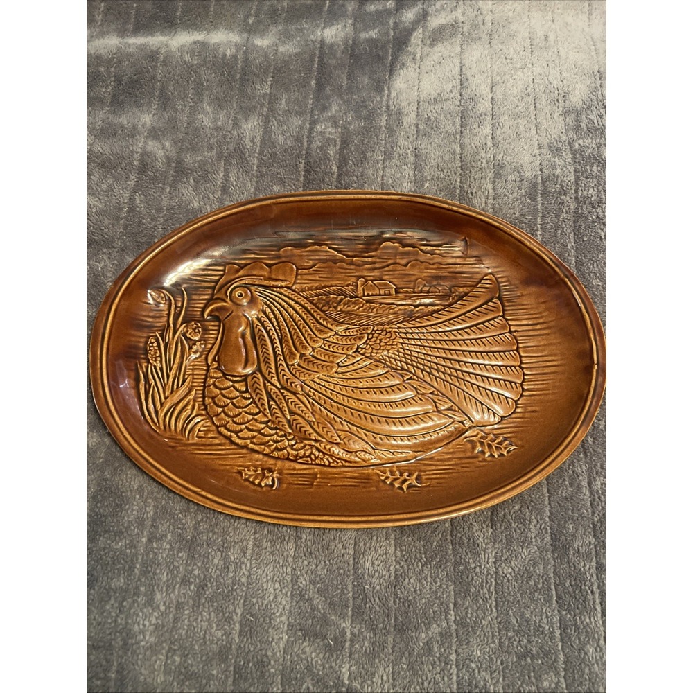 McCoy USA Vintage Brown Hen Platter 16.25 x 11.25" Vintage Numbered 28-9371 USA